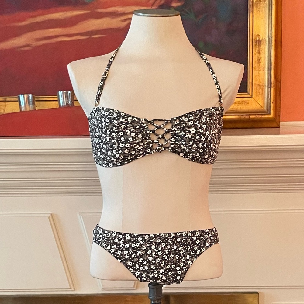 MICHAEL Michael Kors sz M floral print lace-up bandeau bikini & classic bottom